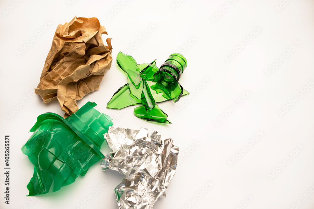 Recycling paper, metal, glass, plastic. Sorting at home. Eco. Recycle ...