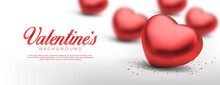 Realistic Valentines Day. Romantic Premium Vector Background With 3d Red Hearts