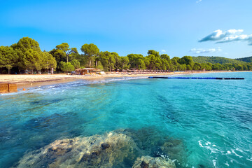 Sticker - Aegean sea and Koukounaries beach in Skiathos island, Greece