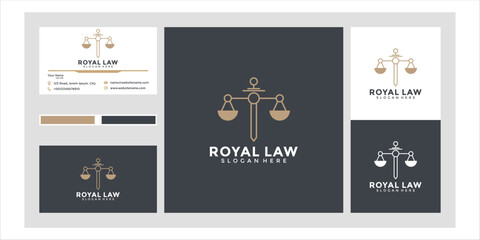 Wall Mural - Symbol lawyer attorney advocate template linear style. shield sword law legal firm security company logotype and business card
