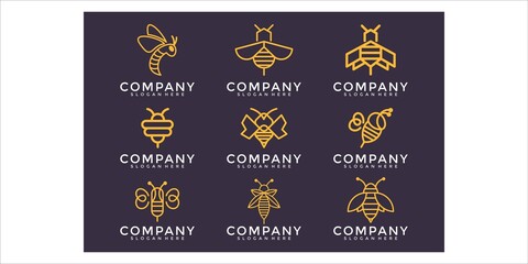Wall Mural - Bee logo design with set outline style