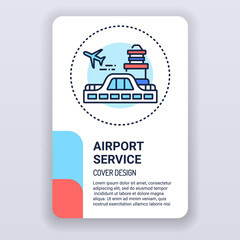 Wall Mural - Airport service brochure template. Aviation cover design. Print design with linear illustration cartoon character on a white background.