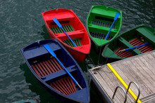 High Angle View Of Multi Colored Boat Moored On Lake