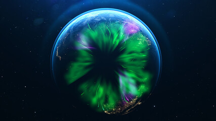 Wall Mural - Polar Lights planet Earth from space. 4K rotating animation. Clip contains space, planet, galaxy, stars, cosmos, sea, earth, globe. 3D Render animation. Images from NASA