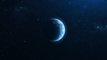 Wall Mural - Beautiful planet Earth from space. 4K rotating animation. Clip contains space, planet, galaxy, stars, cosmos, sea, earth, globe. 3D Render animation. Images from NASA