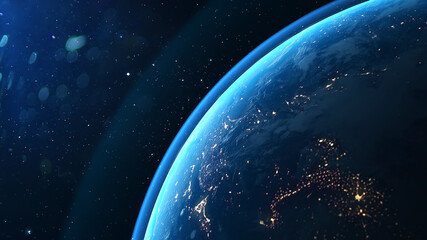 Wall Mural - Beautiful planet Earth from space. 4K rotating animation. Clip contains space, planet, galaxy, stars, cosmos, sea, earth, globe. 3D Render animation. Images from NASA