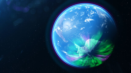 Wall Mural - Polar Lights planet Earth from space. 4K rotating animation. Clip contains space, planet, galaxy, stars, cosmos, sea, earth, globe. 3D Render animation. Images from NASA