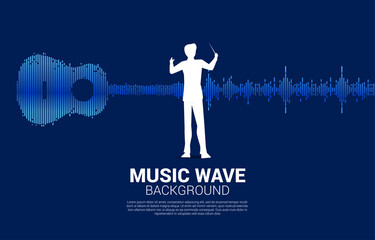 Poster - Vector silhouette of conductor with Sound wave microphone icon Equalizer background.Concept of Podcast and karaoke graphic theme