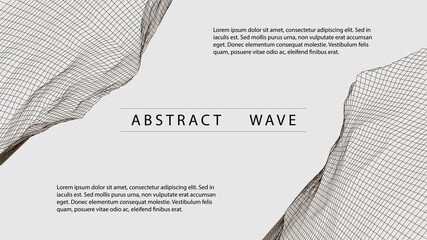 Abstract web design digital landscape. 3d futuristic vector illustration Wireframe landscape background.Futuristic dynamic wave in grey background. Vector illustration.