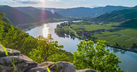 Wall Mural - timelapse of wachau vally in lower austria with danube at sunset