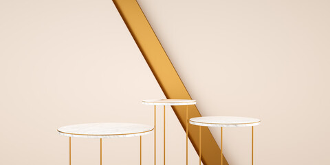 Poster - 3d render, abstract and modern background with white marble and gold. Empty platform