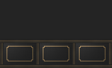 Fototapete - 3d rendering. modern gold square classical frame pattern design on dark cement vintage wall background.