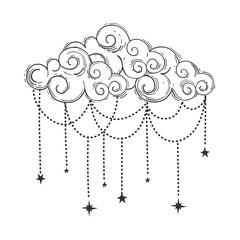 Wall Mural - beautiful cloud in bohemian style, linear hand drawn illustration. vector boho illustration, cloud w