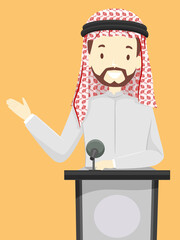 Wall Mural - Qatari Businessman Speaker Lectern Illustration