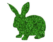 Glittery Green Rabbit On A White Isolated Background