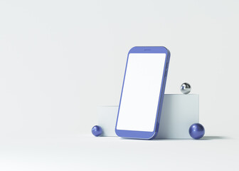 Poster - 3D Minimal Smartphone mockup on isolated background, Mobile phone for template replacement. 3d render illustration