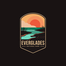 Emblem Patch Logo Illustration Of Everglades National Park On Dark Background