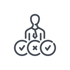 Poster - Customer service and satisfaction rating line icon. Business person with checklist vector outline sign.