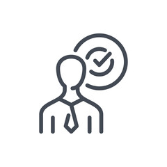 Fototapete - Business person with tick in circle line icon. Positive experience vector outline sign.