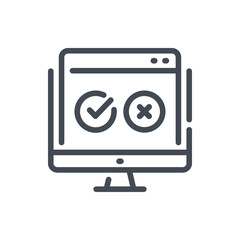 Fototapete - Online survey line icon. Computer with open tab and checklist vector outline sign.