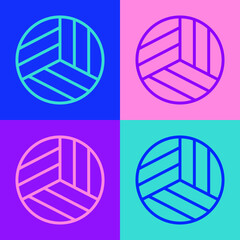 Canvas Print - Pop art line Volleyball ball icon isolated on color background. Sport equipment. Vector Illustration.