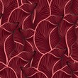 
Leaves Seamless Pattern Luxury Design. Line Art Leaf Drawing. Tropical Leaves on Red Background. Hand Drawn Botanical Pattern. Vector EPS 10

