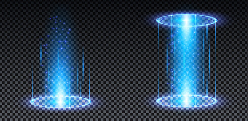blue hologram portal. magic fantasy portal. magic circle teleport podium with hologram effect. vecto