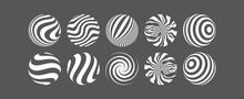 3D Geometric Striped Rounded Shape. Sphere. Abstract Element For Print Or Design. Black And White Optical Art. 3d Vector Illustration.