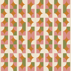 Poster - Geometric seamless pattern. Vector background with simple shapes like semi cirles and squares in neutral muted pastel colors.