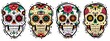 Mexican skulls set. Mexican skulls set. Vector illustration. Dia de los muertos shugar colorful heads.