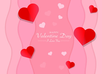 Wall Mural - Happy Valentines Day Papercut Style Background Vector