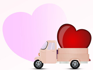 Wall Mural - illustration of pickup truck carrying heart