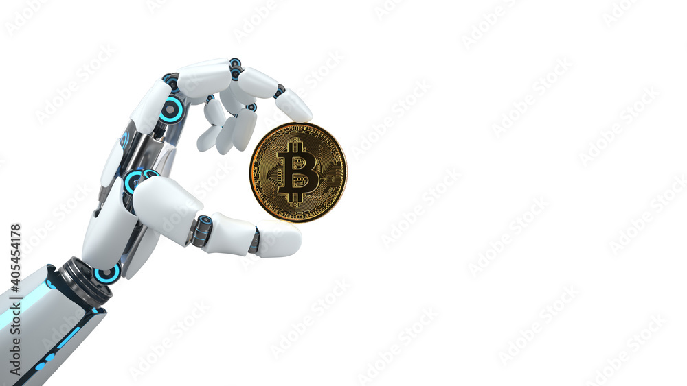 Robot Hand Bitcoin - obrazy, fototapety, plakaty 