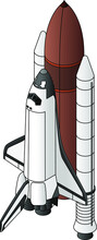 A Space Shuttle In Launch Configuration With Booster Rockets And External Fuel Tank.