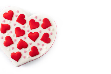 Heart cake for St. Valentine's Day, Mother's Day, or Birthday, decorated with sugar hearts isolated on white background