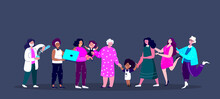 Feminism Different Women Of Various Professions,Missions , Occupations.Scientist,Businesswoman,Mother,Old Pensioner Lady.Motivation Poster.Feminine,Feminism,Woman Empowerment.Flat Vector Illustration.