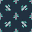 Line Cactus icon isolated seamless pattern on black background. Vector.