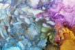Abstract blue, violet and gold glitter color horizontal background. Marble texture. Alcohol ink.