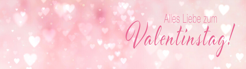 Wall Mural - Alles Liebe zum Valentinstag - Pink hearts Valentine's Day background with text in German - Greeting Card