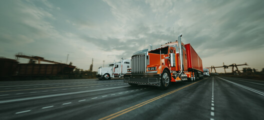 The truck runs on the highway with speed.