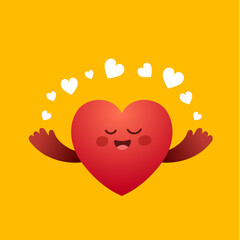 Wall Mural - Vector cartoon cute happy heart character with hands with hearts
