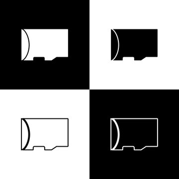 Set Micro SD memory card icon isolated on black and white background. Vector.