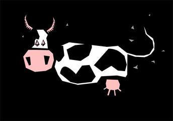 Canvas Print - Funny cartoon cow on a dark background