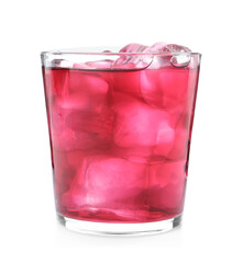 Wall Mural - Delicious grape soda water isolated on white. Refreshing drink