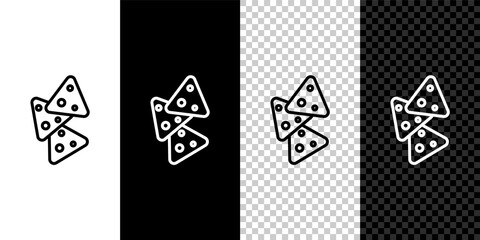 Set line Nachos icon isolated on black and white,transparent background. Tortilla chips or nachos tortillas. Traditional mexican fast food. Vector.