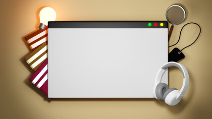 Poster - Digital Online Education. 3d of computer, book learning on phone website background. social distance concept. Classroom Online Education internet network.