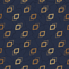 Poster - Marble texture with gold geometric pattern. Abstract golden seamless pattern. Elegant cracks background. Repeated backdrop with effect grunge crackle pattina. Design for print. Vector illustration