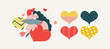Embracing couple - Valentines day graphics. Modern flat vector concept illustration - a young hetoresexual couple hugging. Woman holds a big heart and flower. Cute characters in love concept