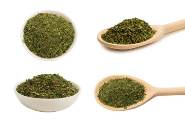 Dry mint in a bowl isolated.