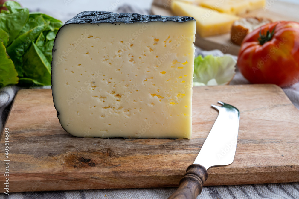 Cheese collection, French fol epi cheese with many little holes, etorki ...
